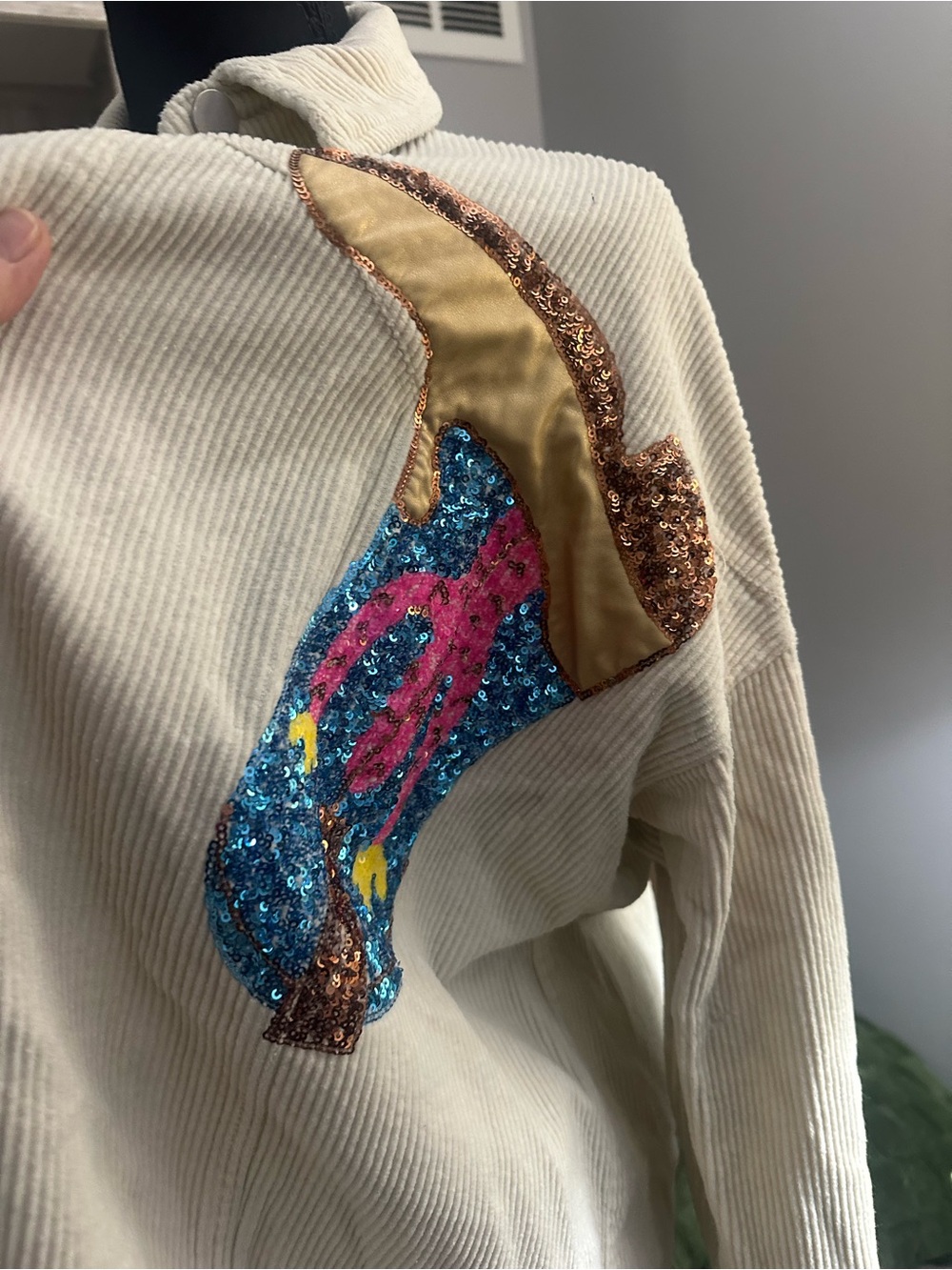 Peach Love California Cream Corduroy Patchwork Jacket with Multicolor Sequins - Picture 8 of 8